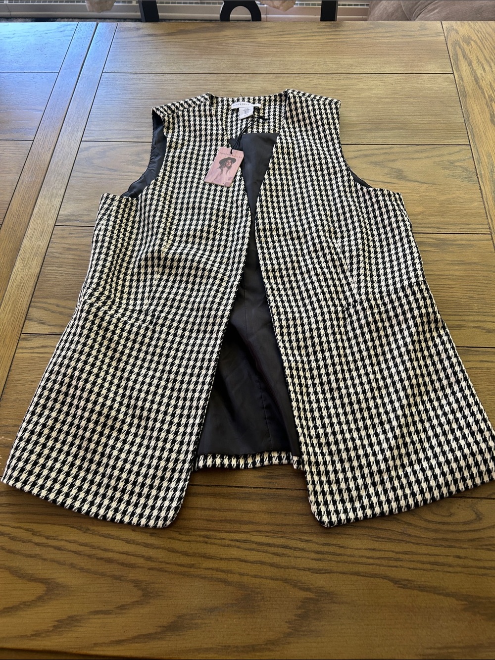 Houndstooth Sleeveless Sincerely Jules Jacket Vest - Black & White